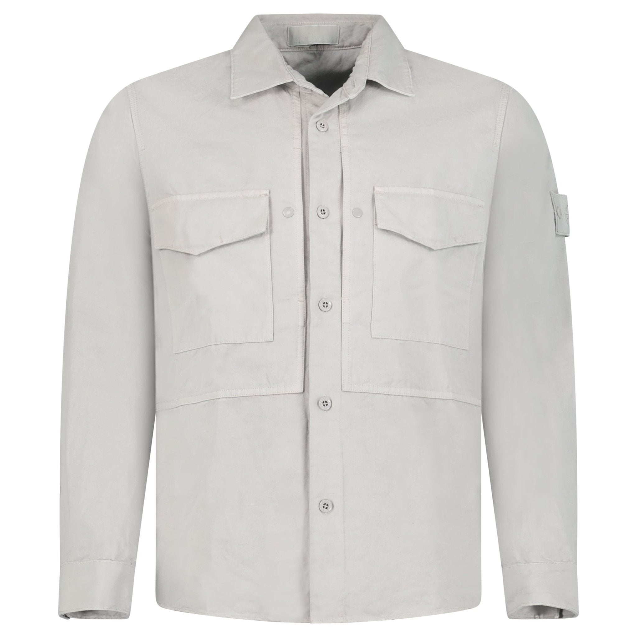 Color variation of Stone Island Ghost Cotton Linen Canvas Overshirt in Dust Grey