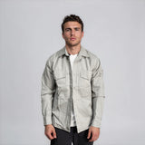 Stone Island Ghost Cotton Linen Canvas Overshirt in Dust Grey - Boinclo - Outlet Sale Under Retail
