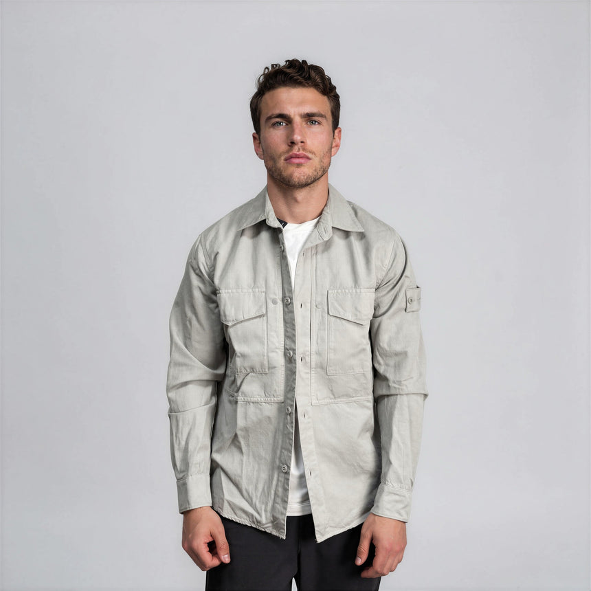 Stone Island Ghost Cotton Linen Canvas Overshirt in Dust Grey - Boinclo - Outlet Sale Under Retail