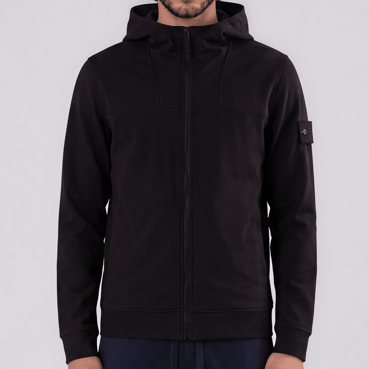 Stone Island Ghost Cotton Stretch Fleece Zip-Up Hooded Sweatshirt in Black - Boinclo - Outlet Sale Under Retail