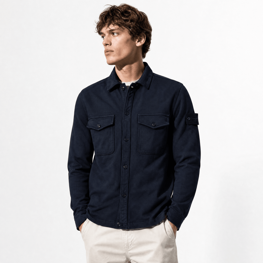 Stone Island Heavy Organic Cotton Fleece S.I. Ghost Collared Sweatshirt in Navy - Boinclo - Outlet Sale Under Retail
