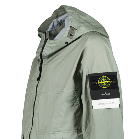 Stone Island Membrana 3L TC Hooded Jacket in Sage Green - Boinclo - Outlet Sale Under Retail