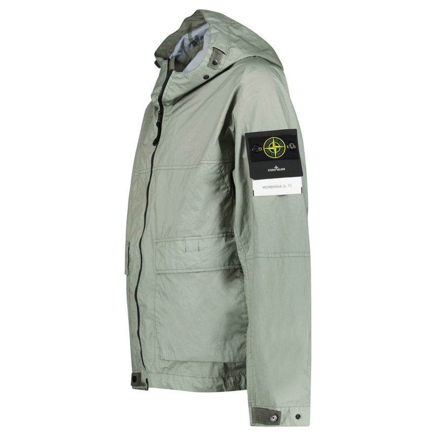 Stone Island Membrana 3L TC Hooded Jacket in Sage Green - Boinclo - Outlet Sale Under Retail