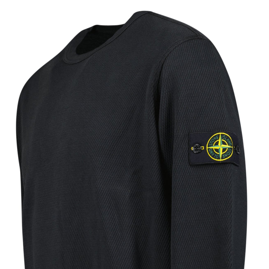 Stone Island Mesh Stitch Organic Cotton Fleece Crewneck Sweatshirt in Black - Boinclo - Outlet Sale Under Retail