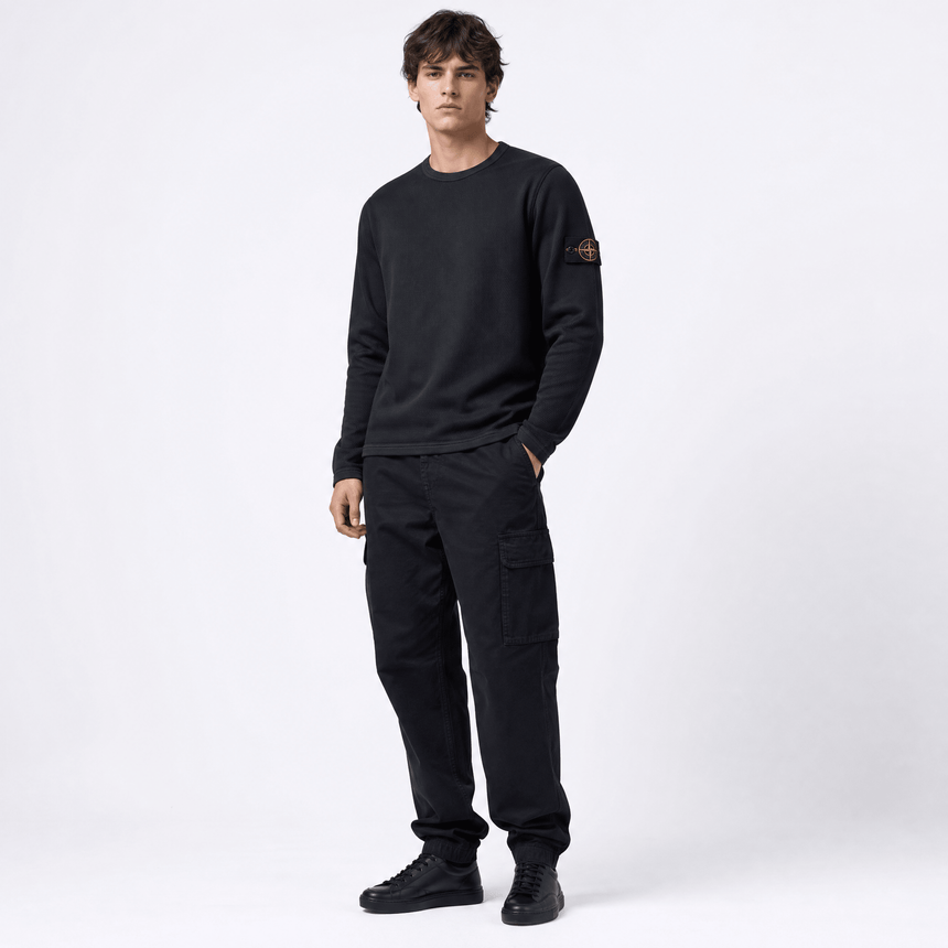 Stone Island Mesh Stitch Organic Cotton Fleece Crewneck Sweatshirt in Black - Boinclo - Outlet Sale Under Retail