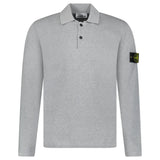 Stone Island Micro Stitch Soft Organic Cotton Loose Fit Long - Sleeve Polo in Pearl Grey - Boinclo - Outlet Sale Under Retail