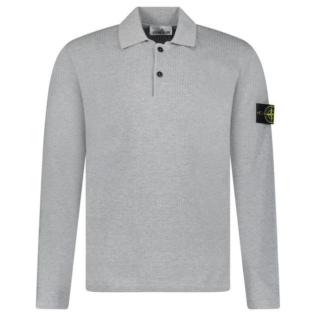 Stone Island Micro Stitch Soft Organic Cotton Loose Fit Long - Sleeve Polo in Pearl Grey - Boinclo - Outlet Sale Under Retail