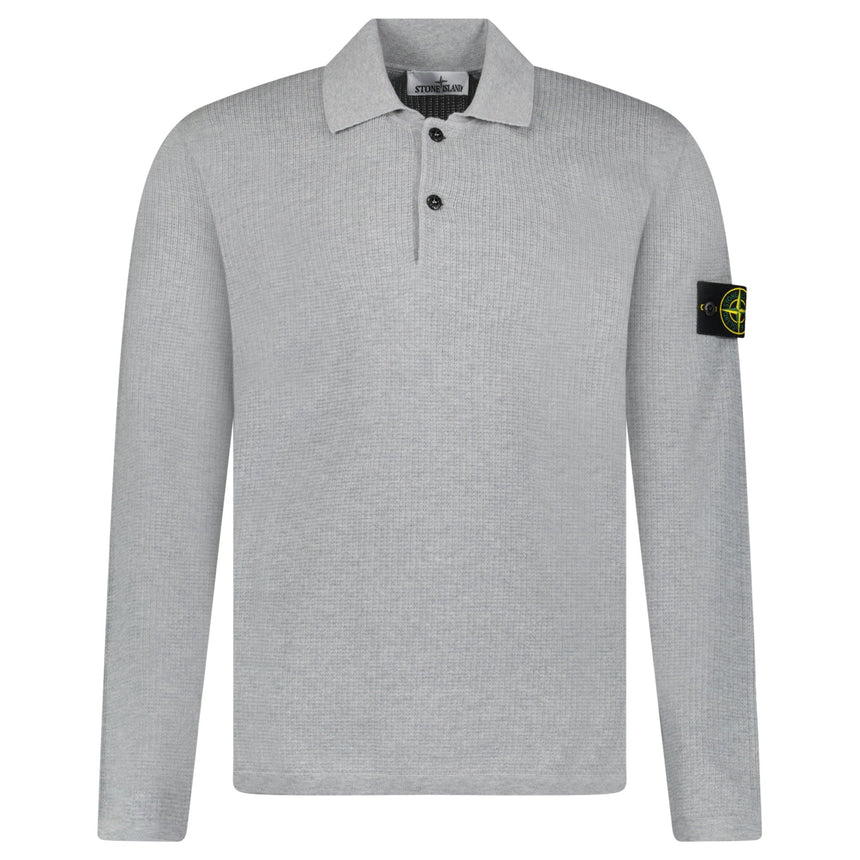 Stone Island Micro Stitch Soft Organic Cotton Loose Fit Long - Sleeve Polo in Pearl Grey - Boinclo - Outlet Sale Under Retail