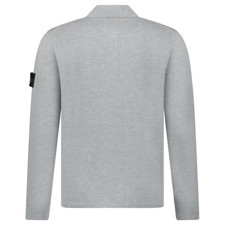 Stone Island Micro Stitch Soft Organic Cotton Loose Fit Long - Sleeve Polo in Pearl Grey - Boinclo - Outlet Sale Under Retail