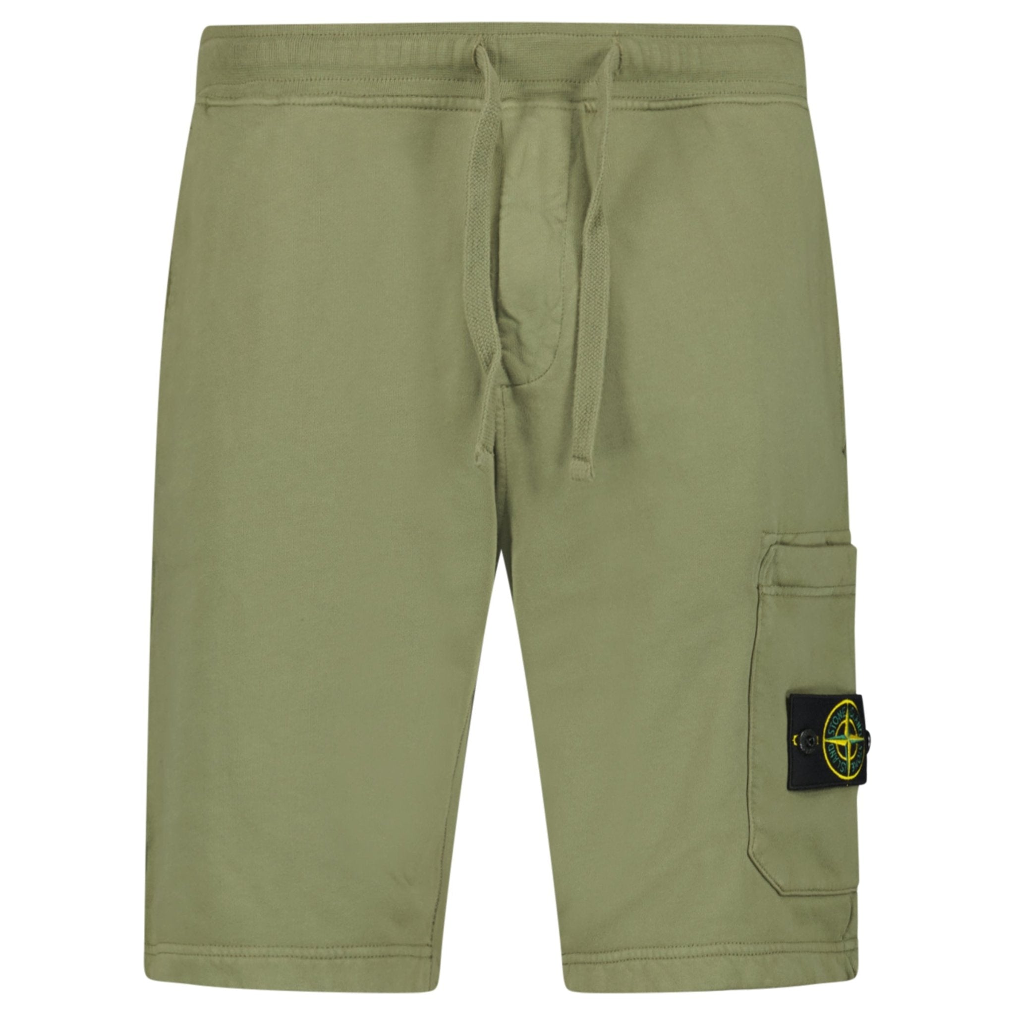Color variation of Stone Island Organic Cotton Fleece Jogger Shorts in Military Green