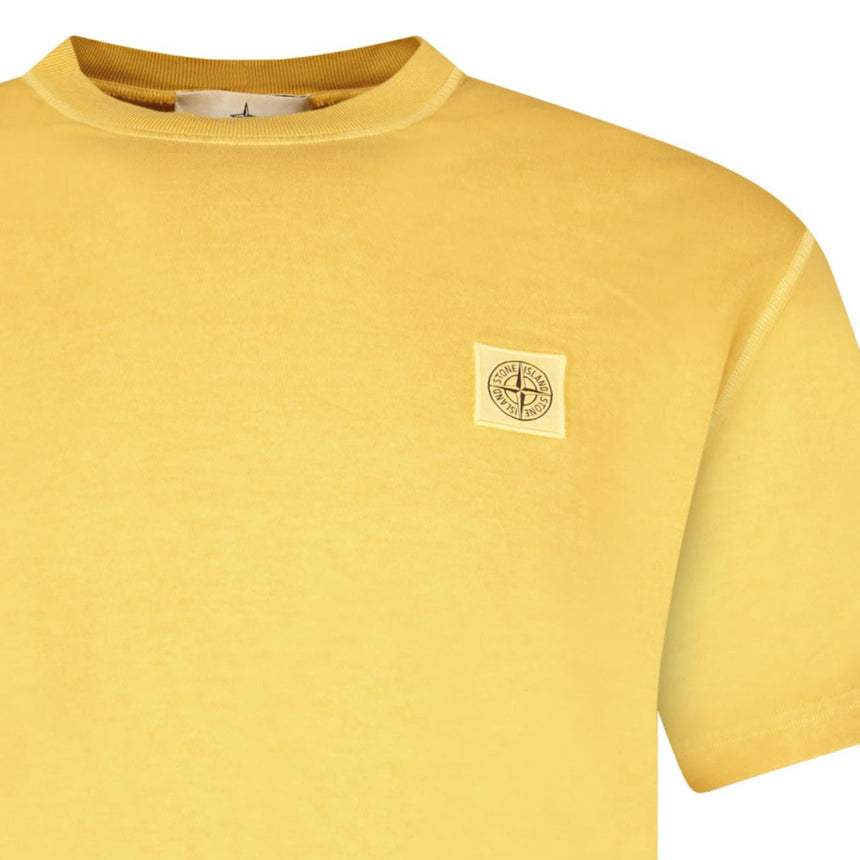 Stone Island Organic Cotton Jersey 'FISSATO' Effect T-Shirt in Mustard - Boinclo - Outlet Sale Under Retail