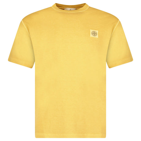 Stone Island Organic Cotton Jersey 'FISSATO' Effect T-Shirt in Mustard - Boinclo - Outlet Sale Under Retail