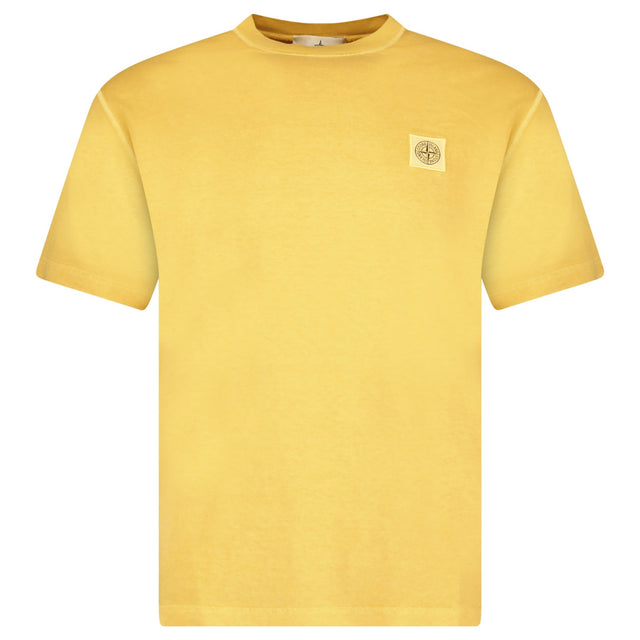 Stone Island Organic Cotton Jersey 'FISSATO' Effect T-Shirt in Mustard - Boinclo - Outlet Sale Under Retail