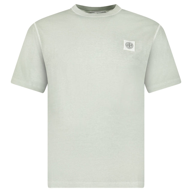 Stone Island Organic Cotton Jersey 'FISSATO' Effect T-Shirt in Sage Green - Boinclo - Outlet Sale Under Retail