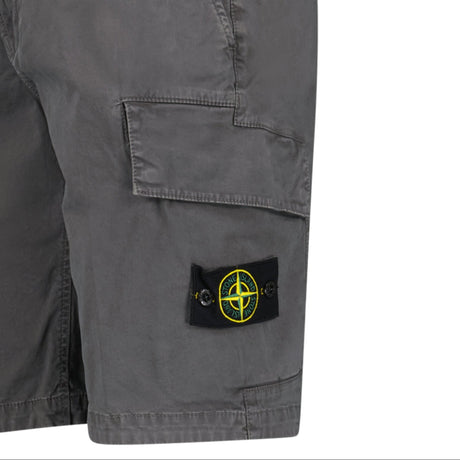 Stone Island Organic Cotton Stretch Broken Twill 'Old' Effect Cargo Shorts in Charcoal Grey - Boinclo - Outlet Sale Under Retail