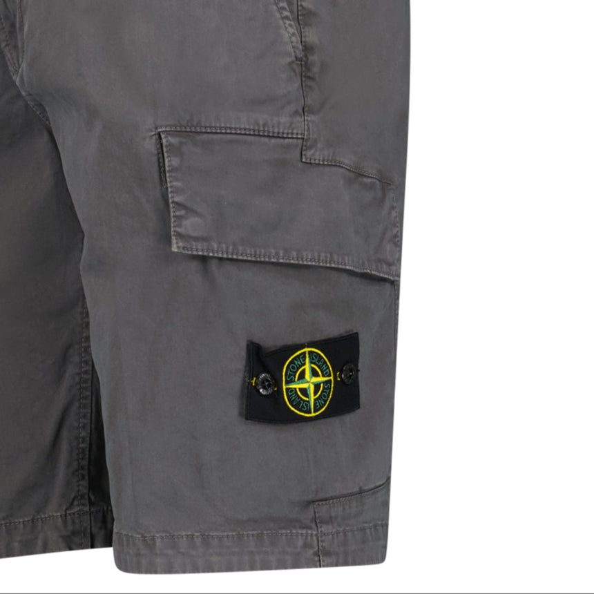Stone Island Organic Cotton Stretch Broken Twill 'Old' Effect Cargo Shorts in Charcoal Grey - Boinclo - Outlet Sale Under Retail