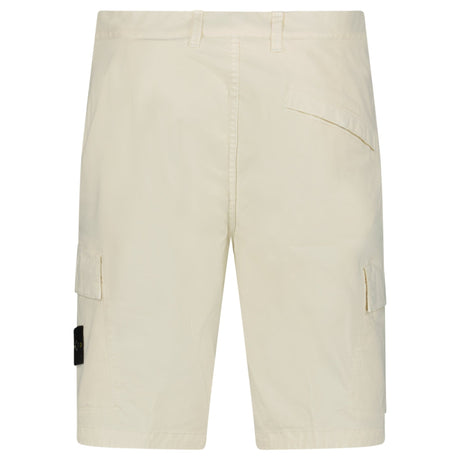 Stone Island Organic Cotton Stretch Broken Twill 'Old' Effect Cargo Shorts in Ivory - Boinclo - Outlet Sale Under Retail