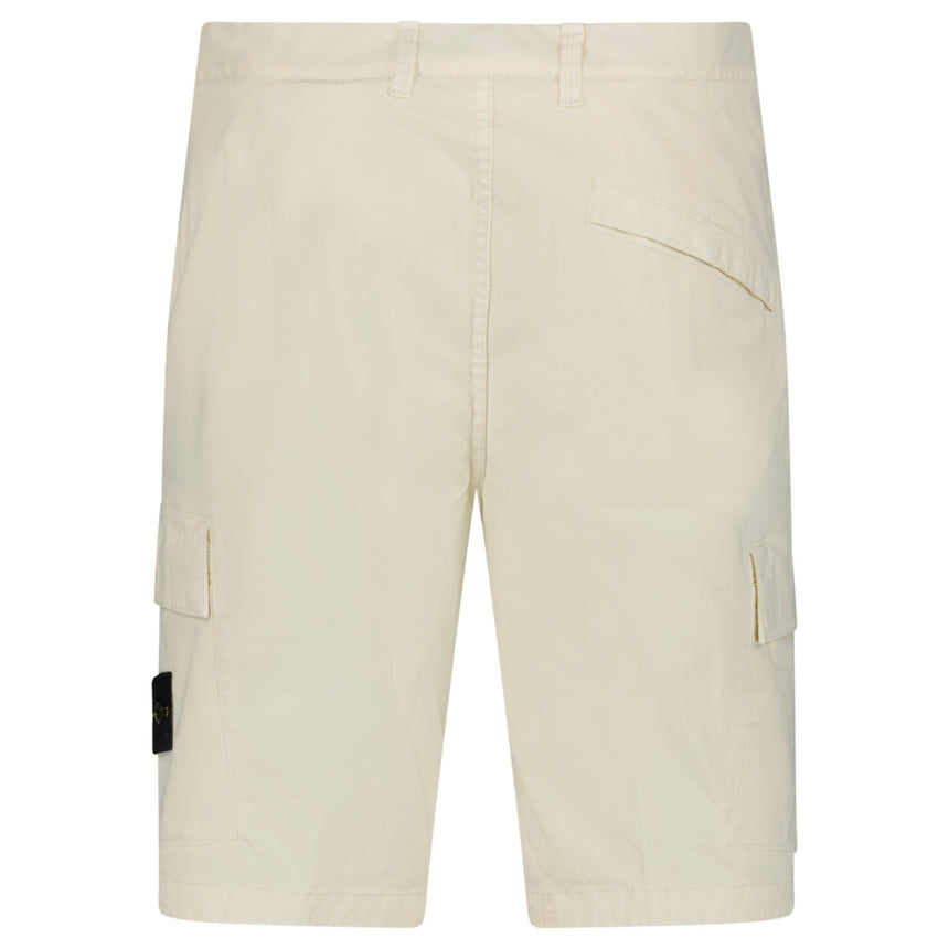 Stone Island Organic Cotton Stretch Broken Twill 'Old' Effect Cargo Shorts in Ivory - Boinclo - Outlet Sale Under Retail
