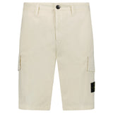 Stone Island Organic Cotton Stretch Broken Twill 'Old' Effect Cargo Shorts in Ivory - Boinclo - Outlet Sale Under Retail