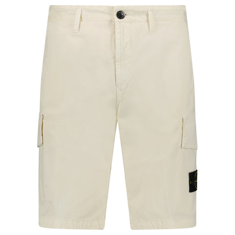 Stone Island Organic Cotton Stretch Broken Twill 'Old' Effect Cargo Shorts in Ivory - Boinclo - Outlet Sale Under Retail
