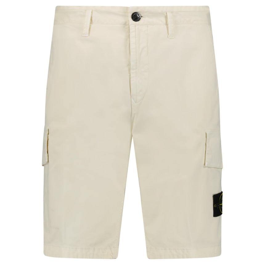 Stone Island Organic Cotton Stretch Broken Twill 'Old' Effect Cargo Shorts in Ivory - Boinclo - Outlet Sale Under Retail