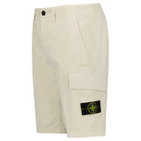 Stone Island Organic Cotton Stretch Broken Twill 'Old' Effect Cargo Shorts in Ivory - Boinclo - Outlet Sale Under Retail