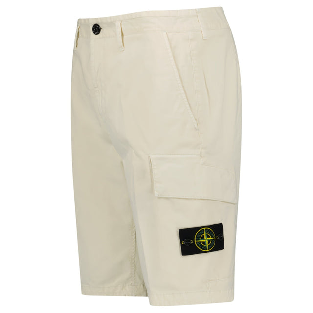 Stone Island Organic Cotton Stretch Broken Twill 'Old' Effect Cargo Shorts in Ivory - Boinclo - Outlet Sale Under Retail