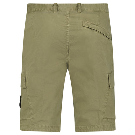 Stone Island Organic Cotton Stretch Broken Twill 'Old' Effect Cargo Shorts in Military Green - Boinclo - Outlet Sale Under Retail