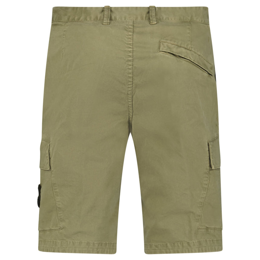 Stone Island Organic Cotton Stretch Broken Twill 'Old' Effect Cargo Shorts in Military Green - Boinclo - Outlet Sale Under Retail