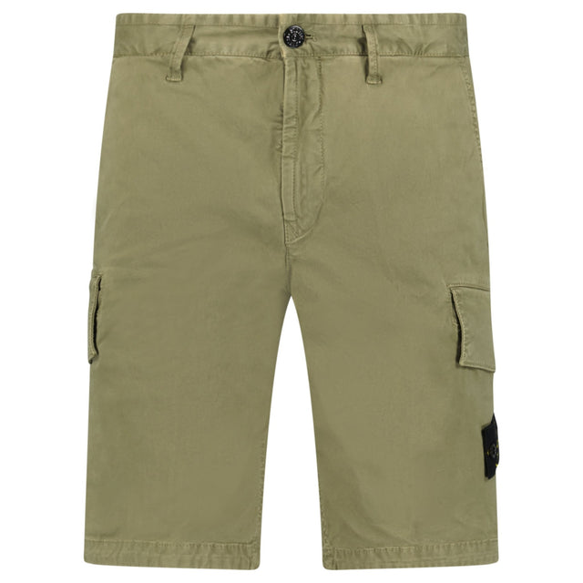 Stone Island Organic Cotton Stretch Broken Twill 'Old' Effect Cargo Shorts in Military Green - Boinclo - Outlet Sale Under Retail