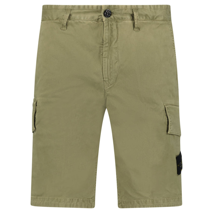 Stone Island Organic Cotton Stretch Broken Twill 'Old' Effect Cargo Shorts in Military Green - Boinclo - Outlet Sale Under Retail