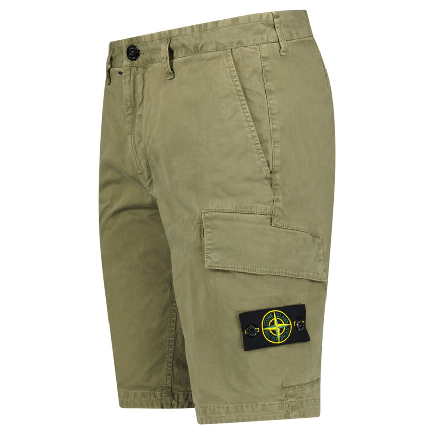 Stone Island Organic Cotton Stretch Broken Twill 'Old' Effect Cargo Shorts in Military Green - Boinclo - Outlet Sale Under Retail