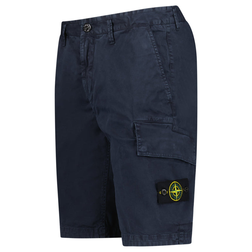 Stone Island Organic Cotton Stretch Broken Twill 'Old' Effect Cargo Shorts in Navy - Boinclo - Outlet Sale Under Retail