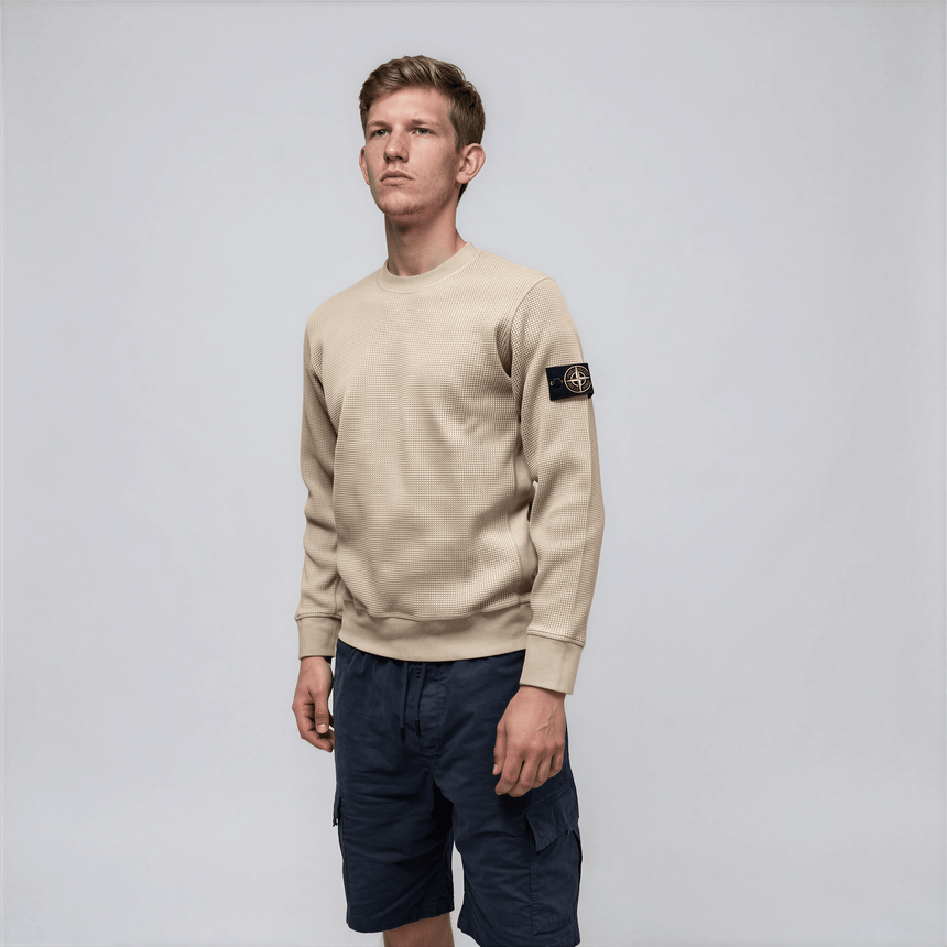Stone Island Organic Cotton Waffle Fleece Crewneck Sweatshirt in Desert Beige - Boinclo - Outlet Sale Under Retail