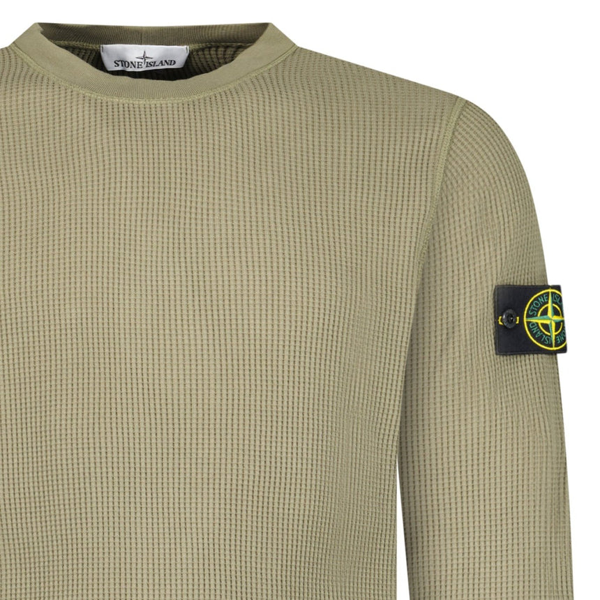 Stone Island Organic Cotton Waffle Fleece Crewneck Sweatshirt in Military Green - Boinclo - Outlet Sale Under Retail