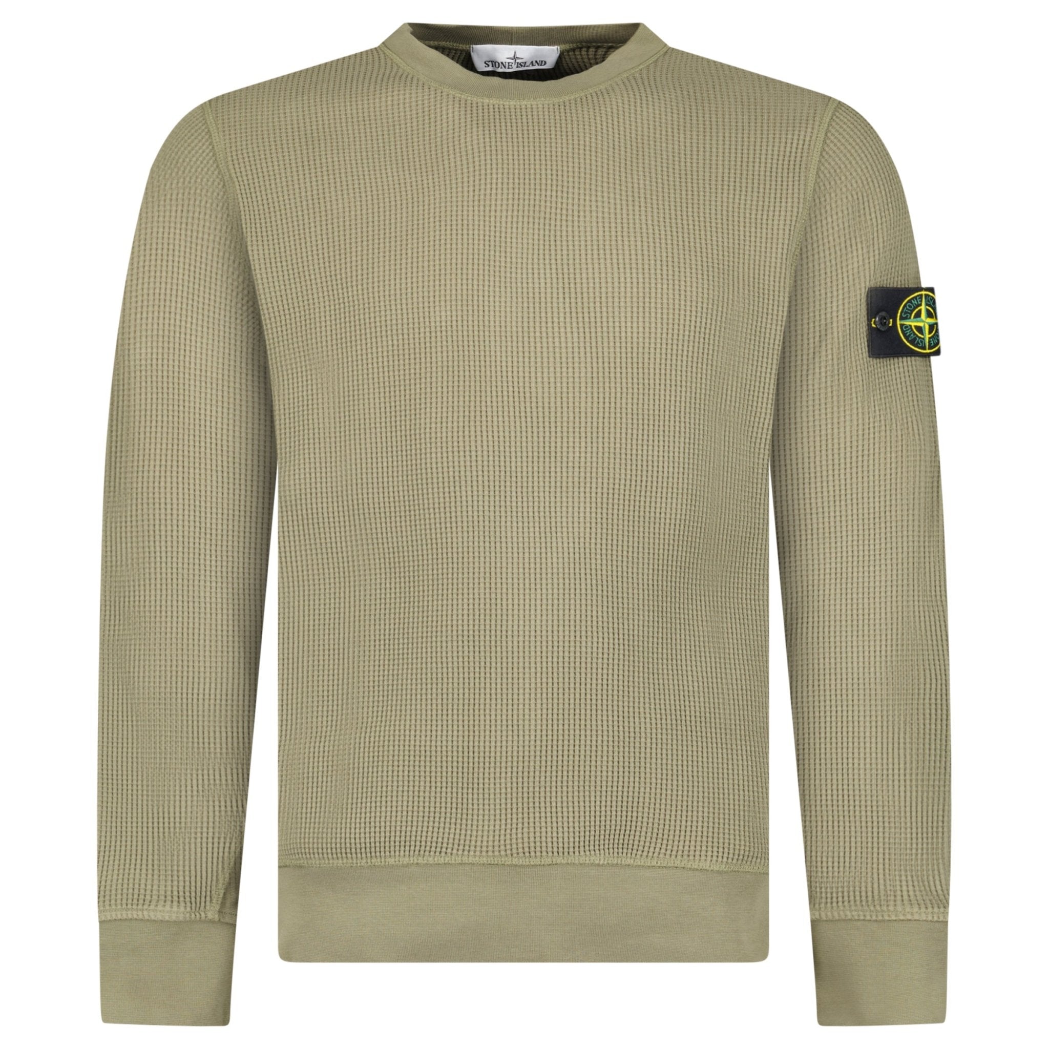 Color variation of Stone Island Organic Cotton Waffle Fleece Crewneck Sweatshirt in Military Green