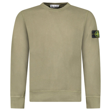 Stone Island Organic Cotton Waffle Fleece Crewneck Sweatshirt in Military Green - Boinclo - Outlet Sale Under Retail