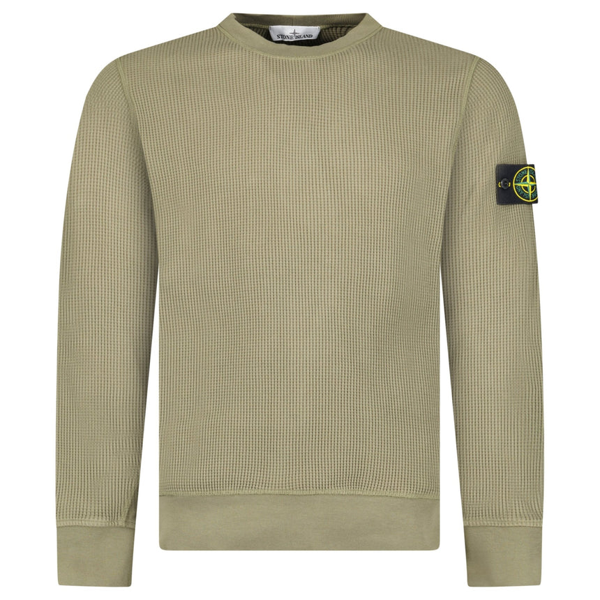 Stone Island Organic Cotton Waffle Fleece Crewneck Sweatshirt in Military Green - Boinclo - Outlet Sale Under Retail