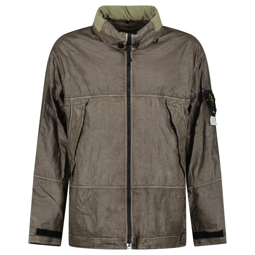 Stone Island Raw Linen Plated-OVD Short Parka in Military Green - Boinclo - Outlet Sale Under Retail
