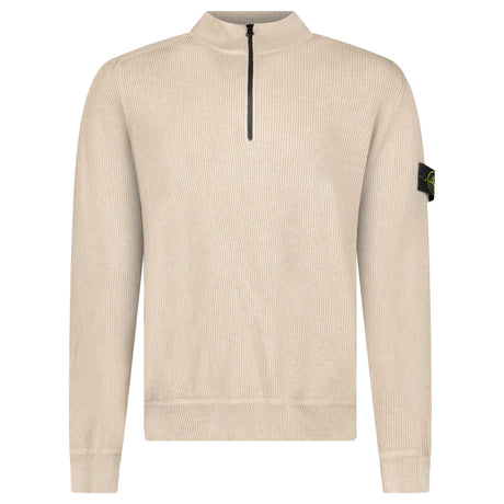 Stone Island Ribbed Soft Organic Cotton Half-Zip Jumper in Desert Sand - Boinclo - Outlet Sale Under Retail