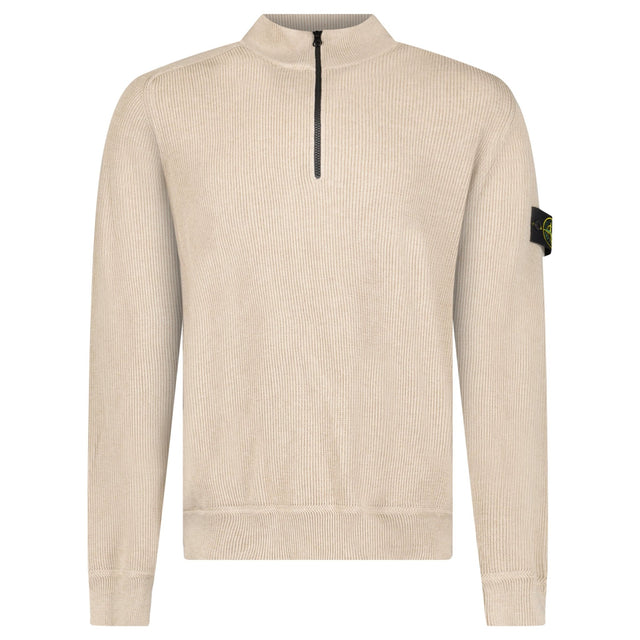Stone Island Ribbed Soft Organic Cotton Half-Zip Jumper in Desert Sand - Boinclo - Outlet Sale Under Retail