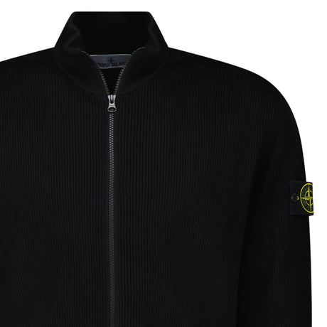 Stone Island Ribbed Soft Organic Cotton Zip - Up Jumper in Black - Boinclo - Outlet Sale Under Retail