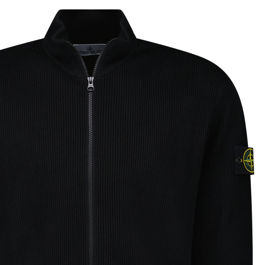 Stone Island Ribbed Soft Organic Cotton Zip - Up Jumper in Black - Boinclo - Outlet Sale Under Retail