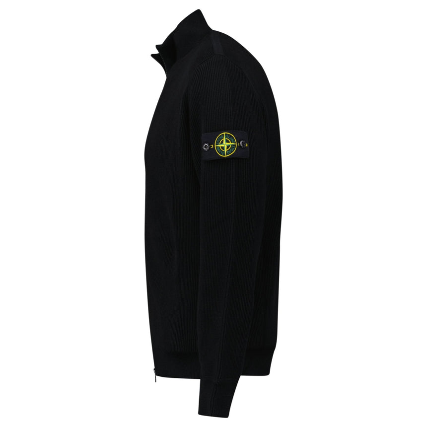 Stone Island Ribbed Soft Organic Cotton Zip - Up Jumper in Black - Boinclo - Outlet Sale Under Retail