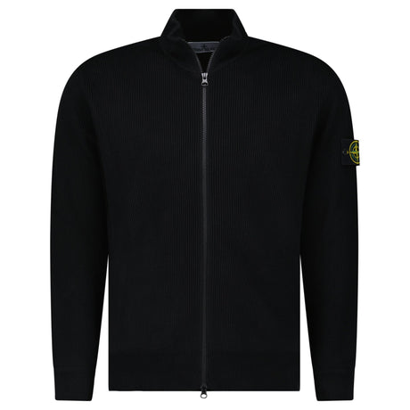 Stone Island Ribbed Soft Organic Cotton Zip - Up Jumper in Black - Boinclo - Outlet Sale Under Retail
