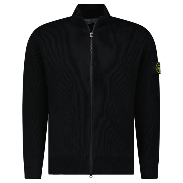 Stone Island Ribbed Soft Organic Cotton Zip - Up Jumper in Black - Boinclo - Outlet Sale Under Retail