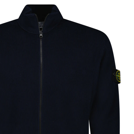 Stone Island Ribbed Soft Organic Cotton Zip - Up Jumper in Navy - Boinclo - Outlet Sale Under Retail