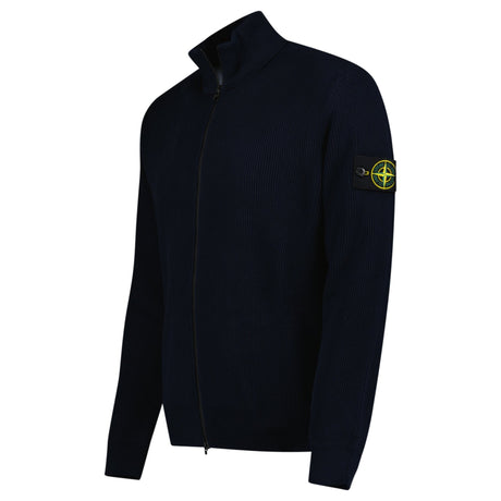 Stone Island Ribbed Soft Organic Cotton Zip - Up Jumper in Navy - Boinclo - Outlet Sale Under Retail