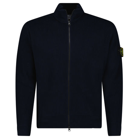 Stone Island Ribbed Soft Organic Cotton Zip - Up Jumper in Navy - Boinclo - Outlet Sale Under Retail