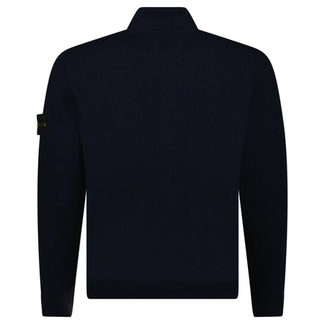 Stone Island Ribbed Soft Organic Cotton Zip - Up Jumper in Navy - Boinclo - Outlet Sale Under Retail